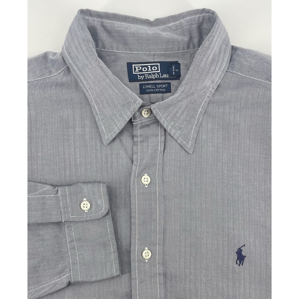 Polo Ralph Lauren Button Down Men XL Grey Herringbone Lowell Sport Shirt Preppy